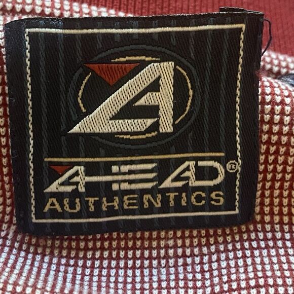 Ahead Authentic Men’s Polo Shirt Burgundy Striped Island Hills Logo Golf Casual - Picture 3 of 13